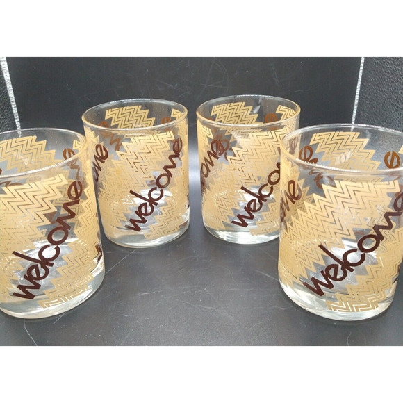Vintage Cera "Welcome" Mid-Century Lowball Glasses – Set of 4 - Picture 2 of 7